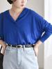Caranciel Henley Neck Knit Hand One Size Women's Silk-Blend Pullover, Washable, Blue, 616000002,