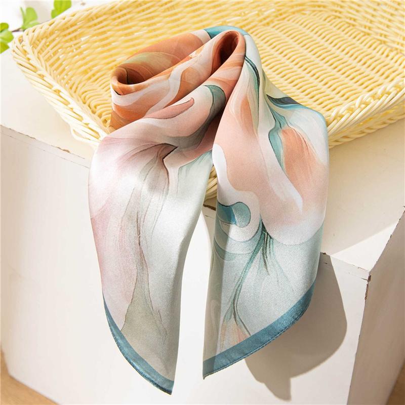 65*65CM 100% Maulbeerseide Quadratischer Schal Ölgemälde Luxus Schals Sonnenschutz Schal Halstuch Geschenk