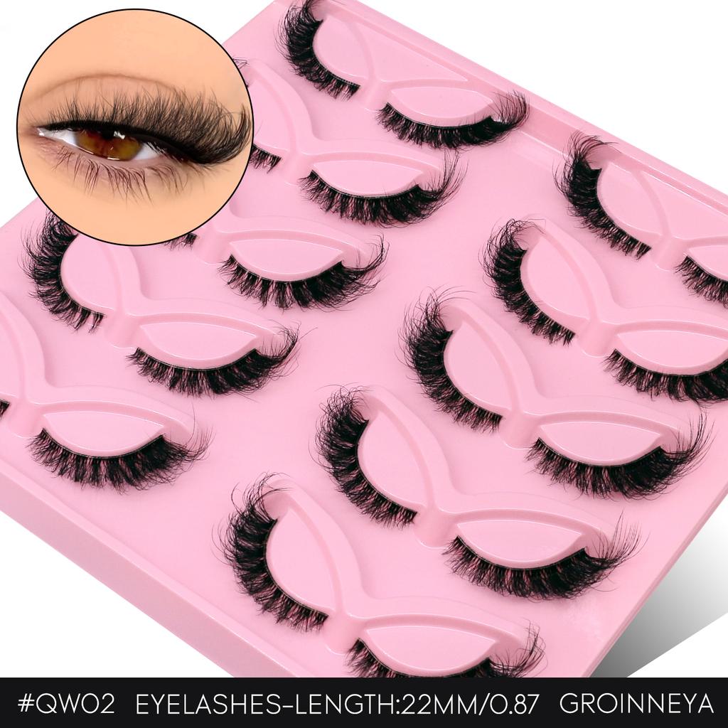 GROINNEYA Fluffy Cat Lashes 3D Faux Mink Lashes Soft Full Thick Eyelashes Wispy False Eyelashes Curly lashes wholesale lashes