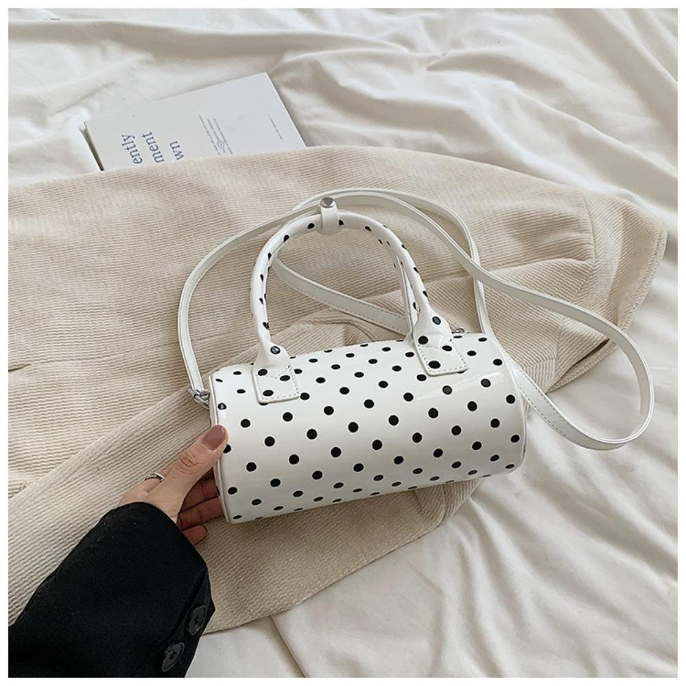 New Handbag Shoulder Bag Polka Dot PU Leather Tote Bag Barrel Shape Mini Top Handle Purse Women
