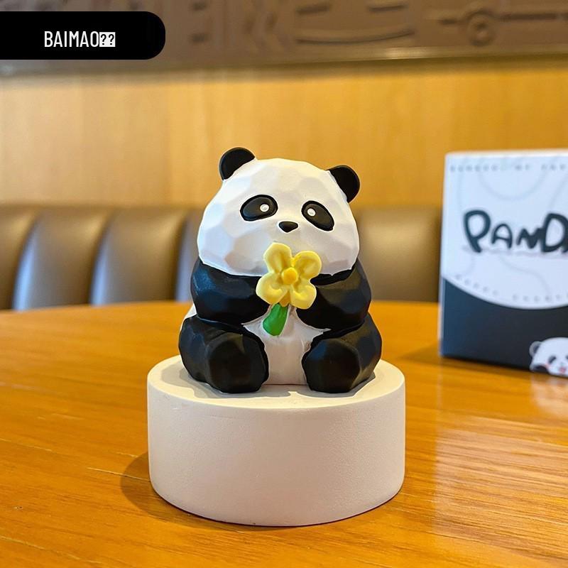 Eight Elegant Panda Car Ornament - Cute Resin Figurine for Desktop Decoration