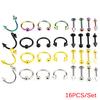 16 Pcs/Set Stainless Steel Spiral Belly Tongue Bar Ring Eyebrow Piercing Jewelry