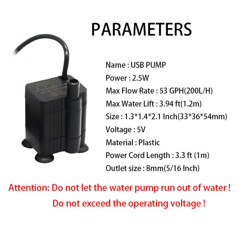 USB Bottom Suction Pump 5V 2.5W for Pet Water Dispenser Landscaping Circulating Fish Tank Landscape Decoration Small 1Pc