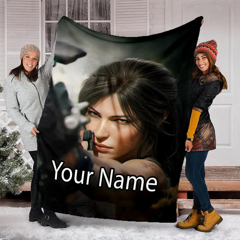 Custom Name Tomb Raider Theme Printed Blanket - Perfect for Couch, Bed, Travel & Outdoor Use | Machine Washable, Cozy & Durable.