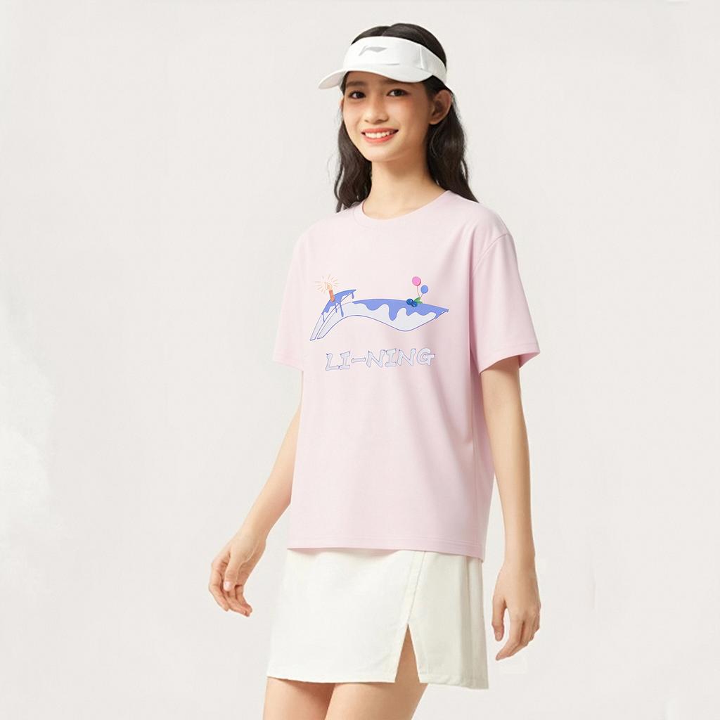 Li-Ning Versatile Comfortable Soft Loose Short Sleeve T-Shirt Women tops Light-Pink AHSW852-2