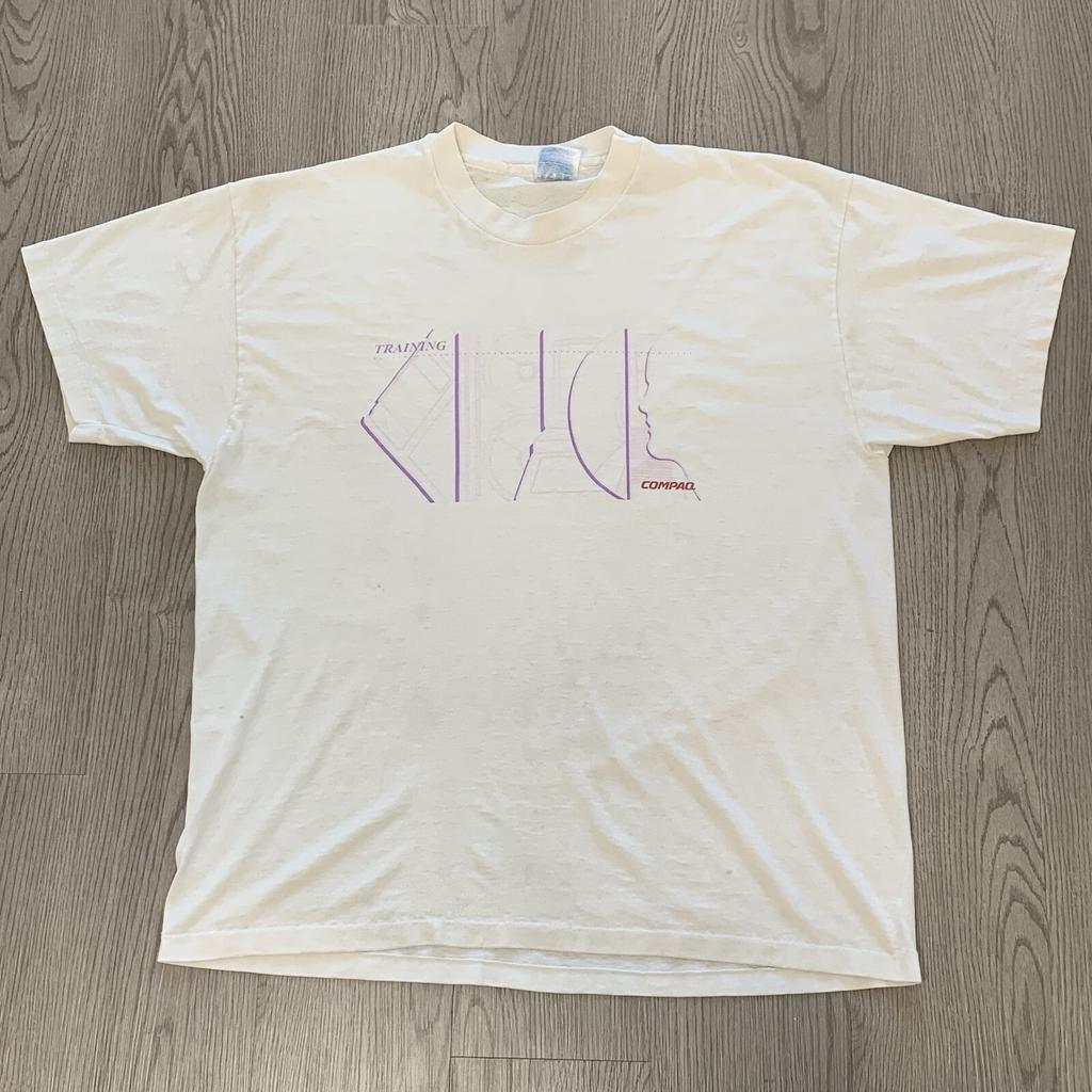 Vintage 90s COMPAQ Tech Pc Computers White Tee Size XL
