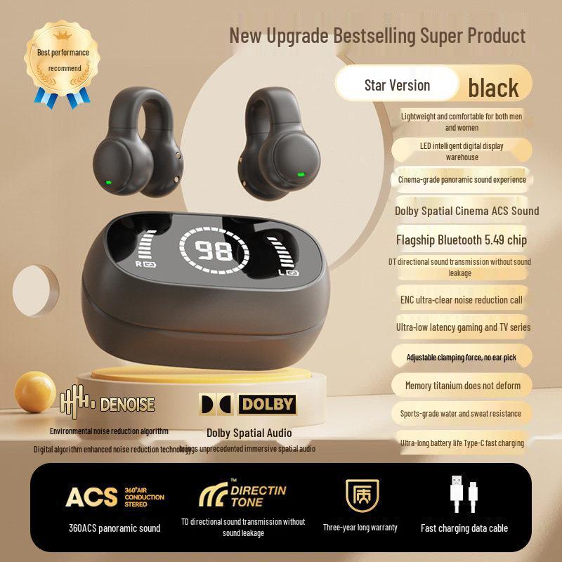 Bone Conduction Wireless Bluetooth Earbuds - 2026 Model, Ear Clip/Hooks for Men & Women Sports