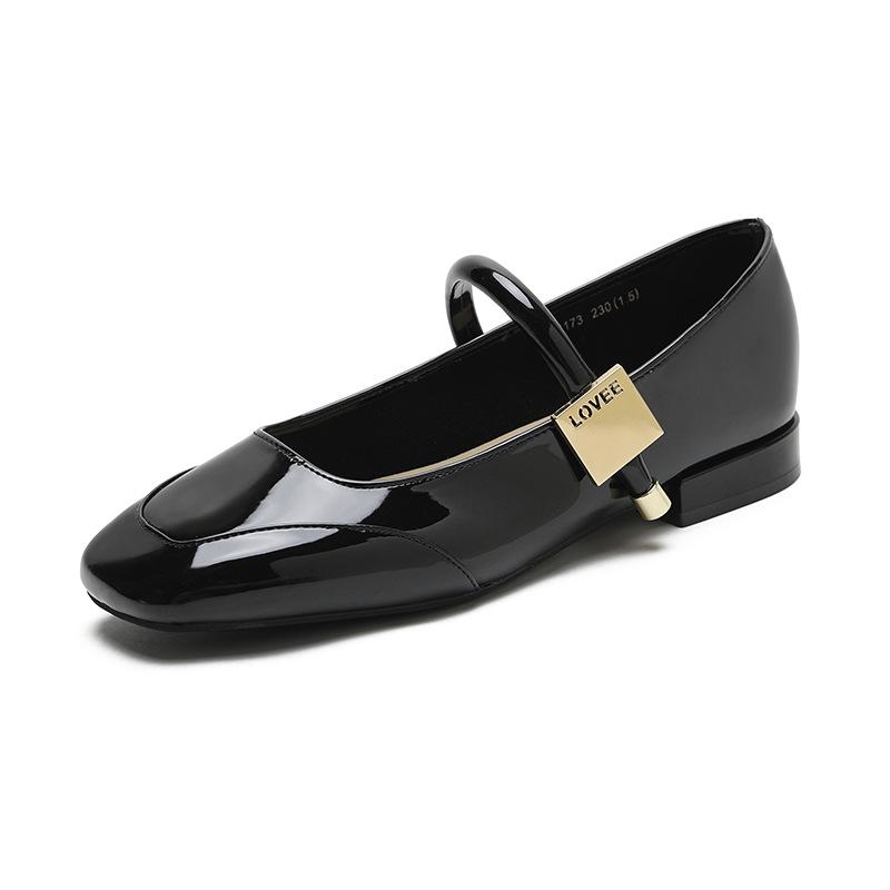 "Spring Collection: Women's Mary Jane Square Toe Leather Shoes In Red, Black, Apricot, Silver"