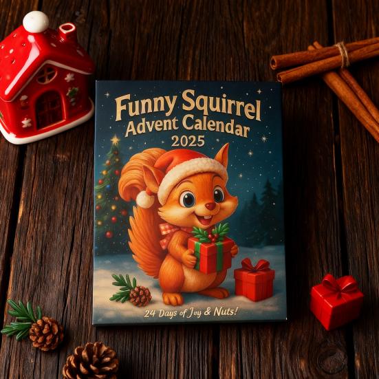 Yousheng Veverka Adventní kalendář 2025 24denní vánoční odpočítávací kalendář s 24 2D akrylovými ozdobami veverek pro sváteční výzdobu stromku