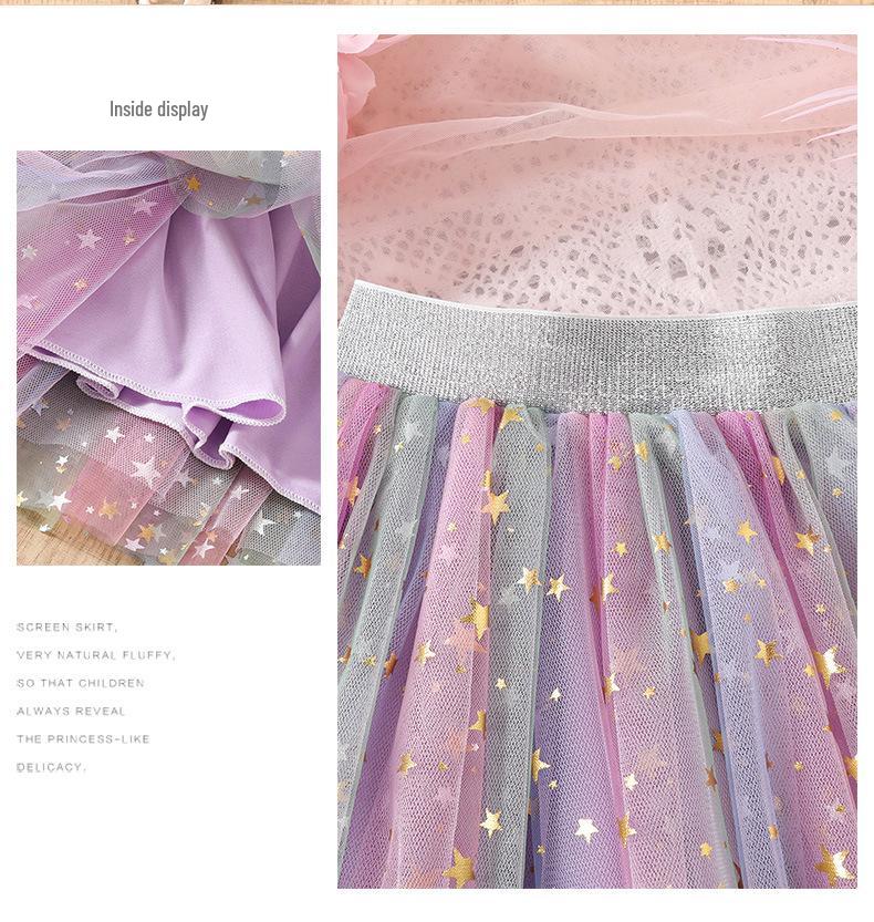Dívčí nadýchaná princeznovská sukně s potiskem hvězd - Pro všechna roční období