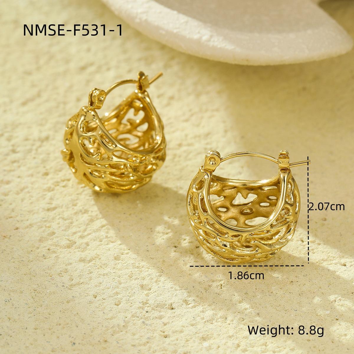 GEMCHIC Women s French Retro Hollow Bird Nest U-Shaped Earrings Gold Plated Stainless Steel Geometric Drop Earrings 18K
