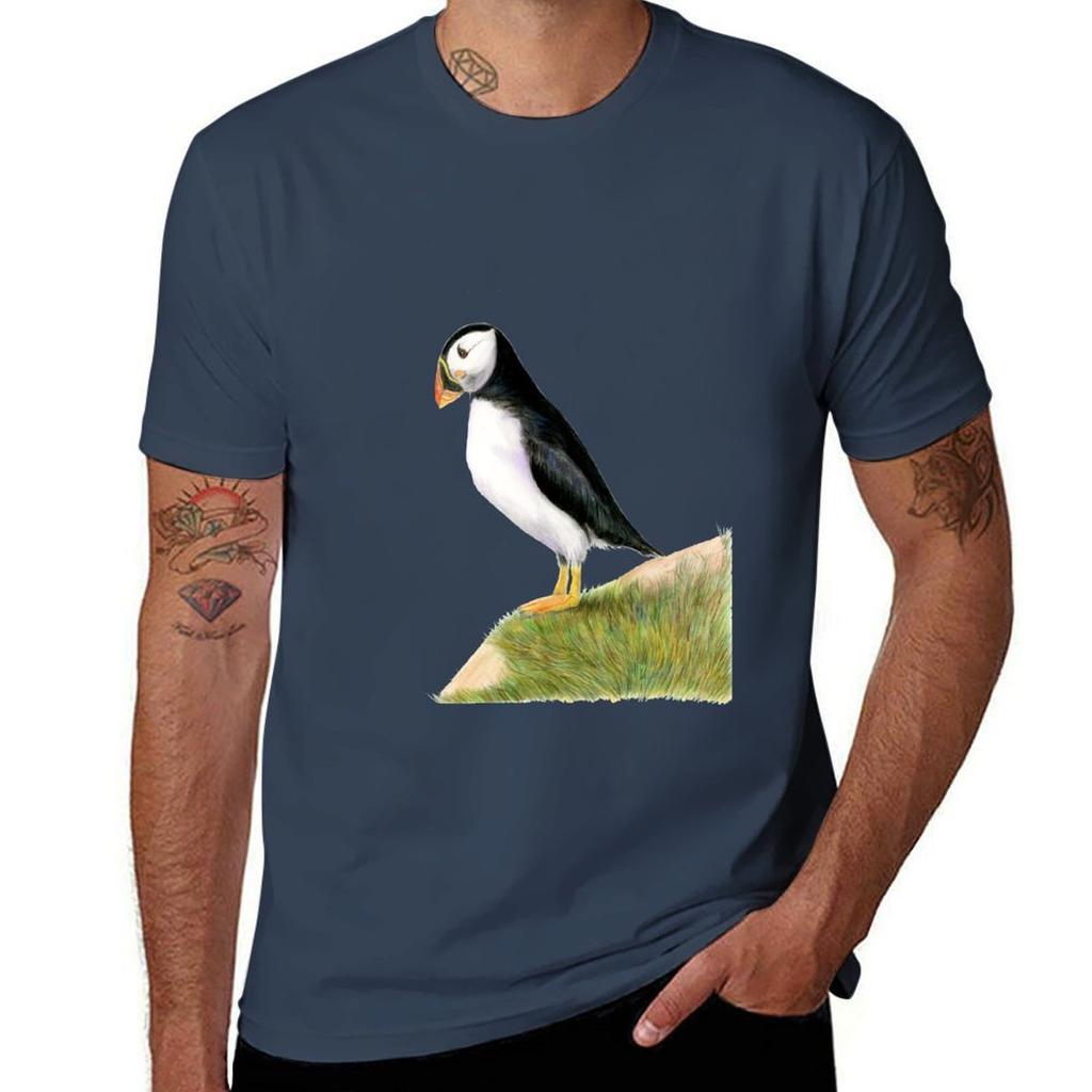Puffin Bird Watercolor Painting Wildlife Artwork Tshirt Sports Basic Short Sleeve Tshirt
