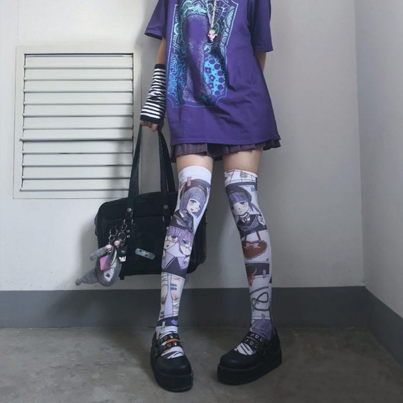 

Японская двухмерная анимация Женские чулки 3D-печать Индивидуальные креативные чулки выше бедра Каваи Сексуальные праздничные чулки One Size