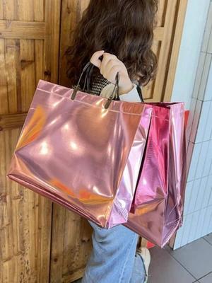 1pc Pink Gift Bag, PVC Laser Gift Wrap Delicate Tote Bag, Gift Giving, Wedding Decoration, Party