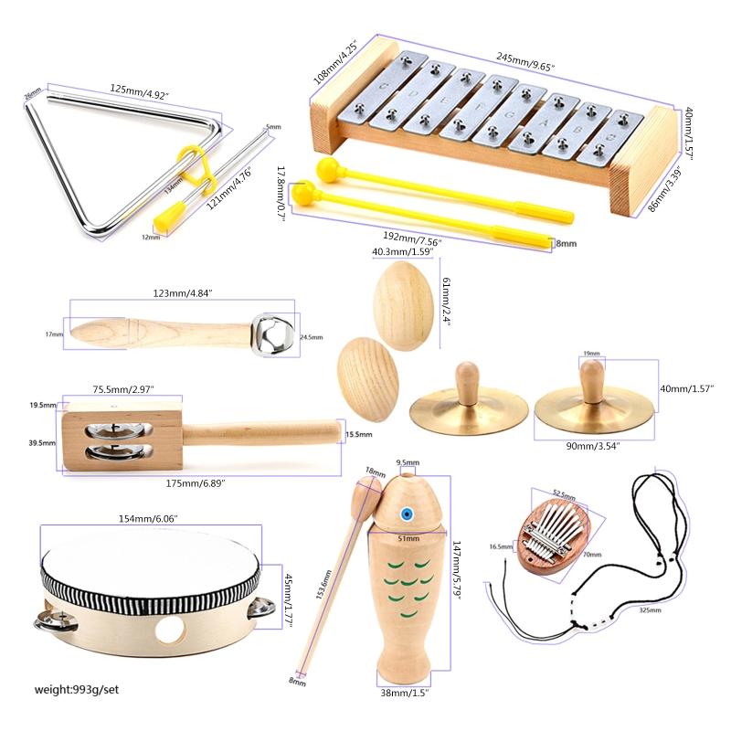 9 Pcs Children Percussion Musical Toy Orff Percussion Natural Wooden Percussion Instruments Musical Toy for Boys Girls