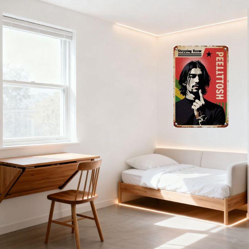 Vintage 'Stepping Razor' Metal Tin Sign Retro Propaganda Poster with Man Illustration for Home Bar Man Cave Decor