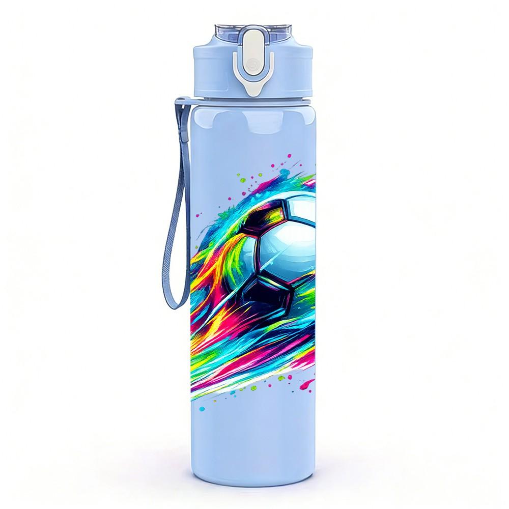 1PC Rainbow Trail Soccer Ball Print 750ml Color Plastic Sports Water Bottle Leakproof Flip Straw Lid Suitable for Sports Office Home Use