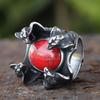 New Creative 316L Stainless Steel Four Snake Heads and Red Zircon Punk Ring For Men  Biker Animal Jewelry Gift