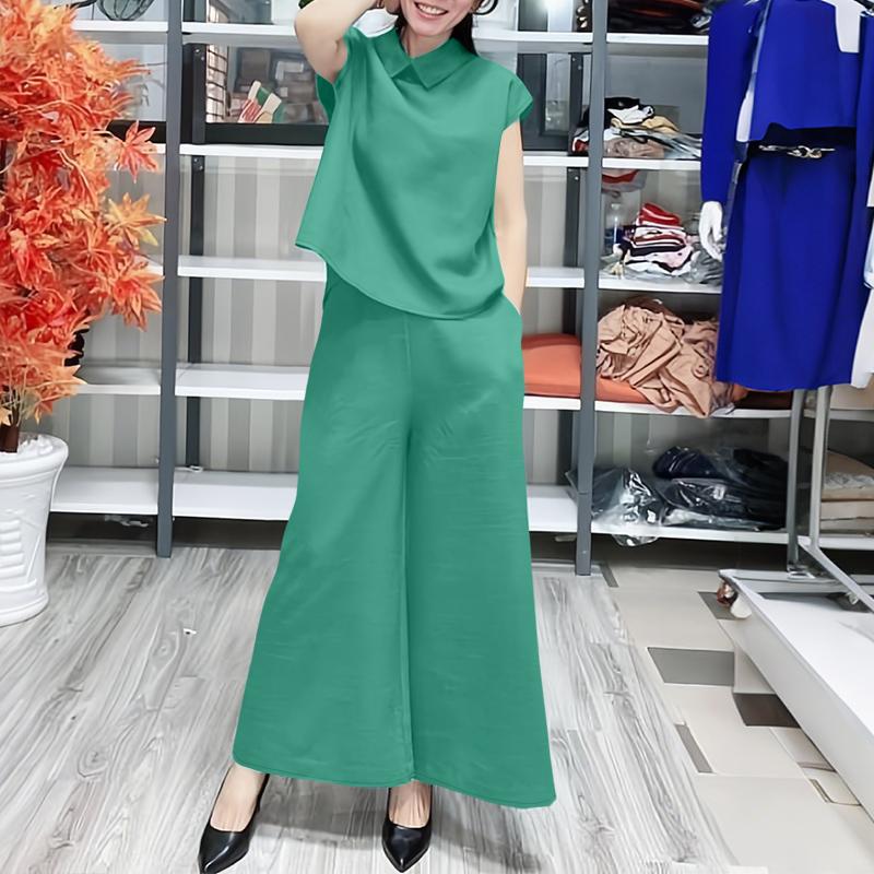 

ZANZEA Womens Sleeveless Vest Tops and Wide Leg Pants Two Piece Suit Sets 5XL