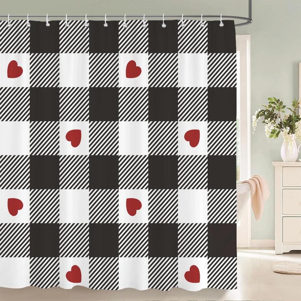 Romantic Heart-Print Shower Curtain with Hooks  Sweet Decor for Bathrooms, Reinforced Eyelets & Easy To Clean