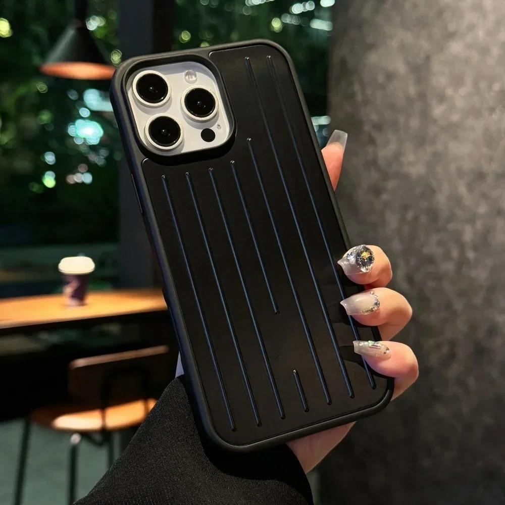 Stylový 3D vlnitý pruhovaný business kufr pouzdro na telefon pro iPhone 16 15 14 13 ProMax kryt tvrdý nárazuvzdorný kryt s krabičkou