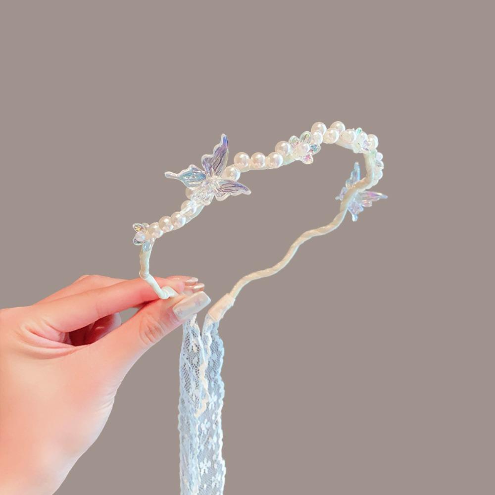 Bílý princeznovský vlasový obruč Roztomilá dětská čelenka Elegantní perlová mašle Vlasové pásky pro děti