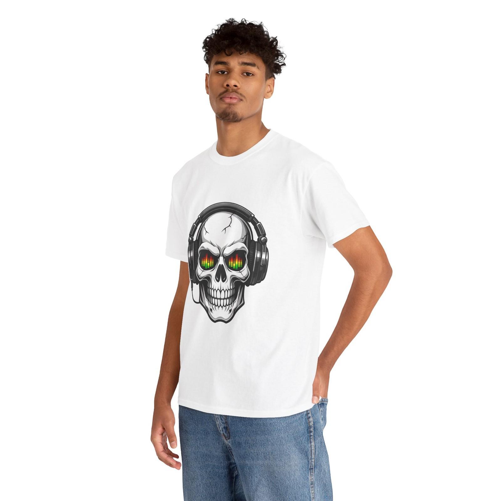 Unisex Heavy Cotton Tee Skull Headphones Music Equalizer DJ Audio Bass Neon S