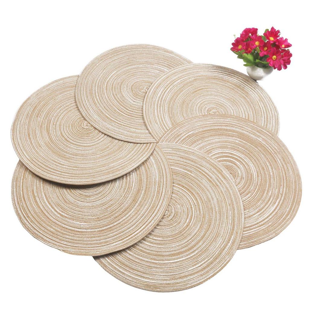 4-piece Set Meal Mat Woven Round Mat Beige Tableware Cup Pad