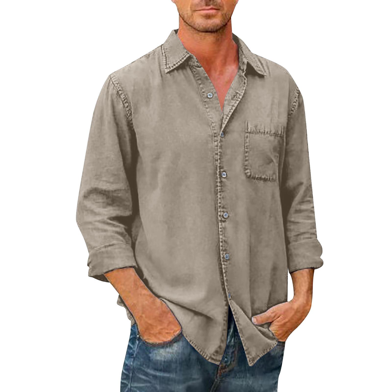

Дизайнерские весенне-летние мужские повседневные хлопковые льняные рубашки с длинным рукавом, свободные рубашки XXL светло-серый
