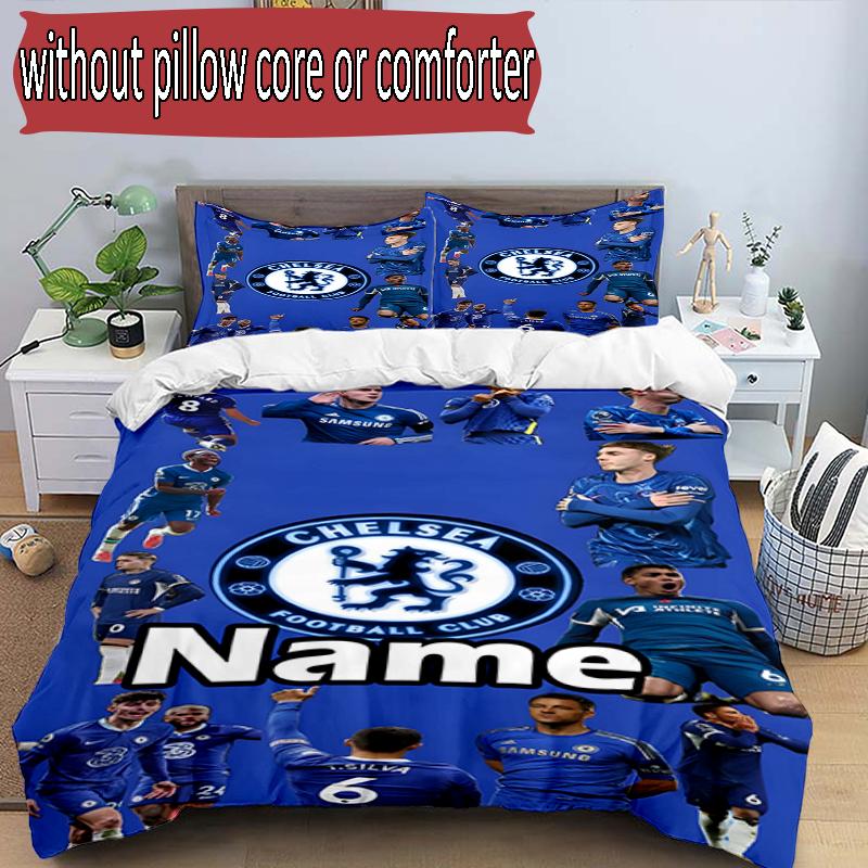 3pcs Duvet Cover Set (1*Duvet Cover + 2*Pillowcase, Without Core), Custom Name Chelsea F.C Pattern Bedding Set, Home Bedroom Decor Gift