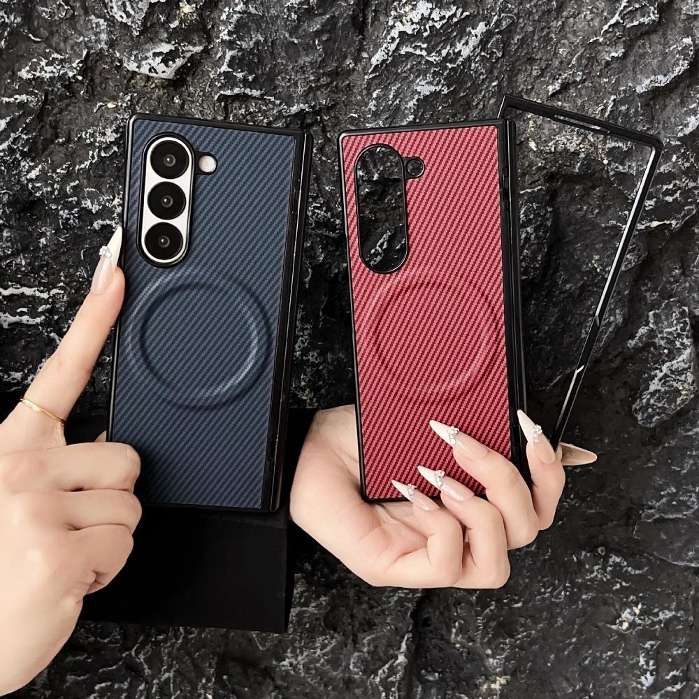 Carbon Fiber Leather Magnetic Phone Case for Samsung Galaxy Z Fold 7 6 5 4 3 Fold 7 Fold6 5G Hinge Protective Cover