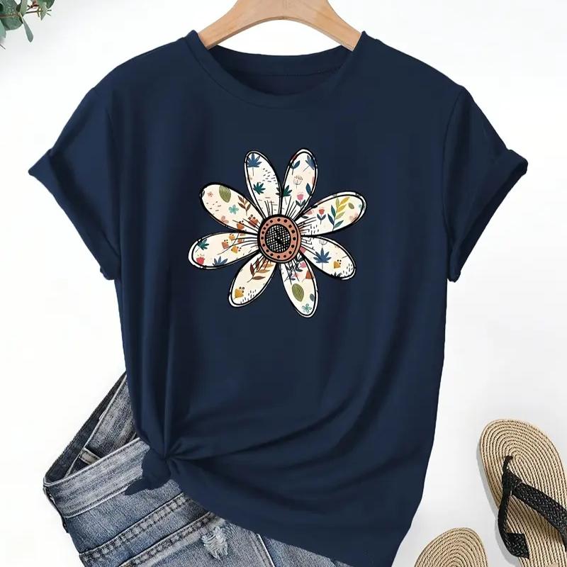 T-shirt Estiva da Donna Moda Retrò Maniche Corte Magliette Casual Stampa Floreale Top