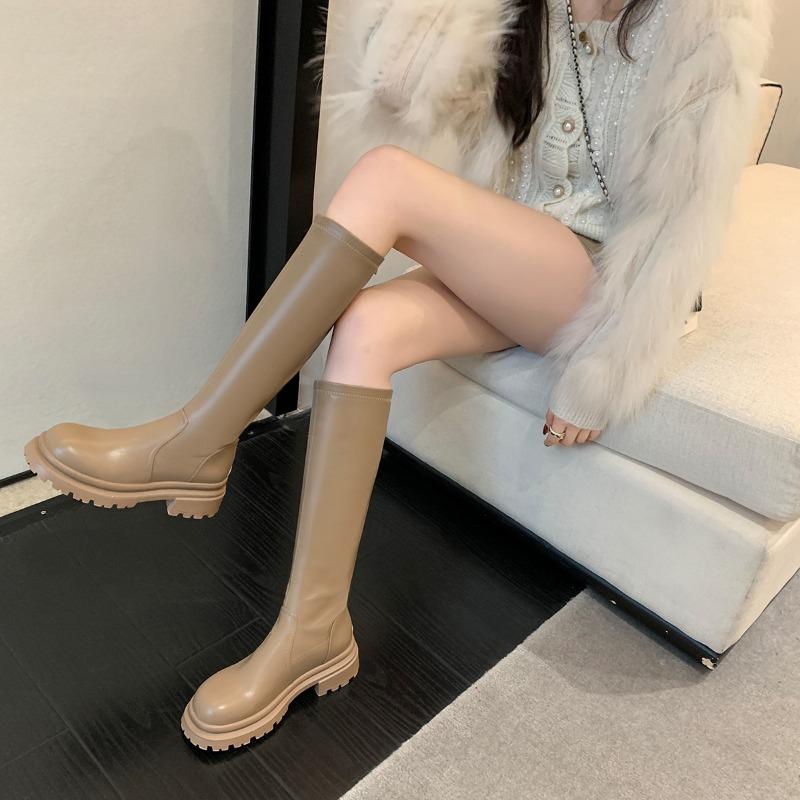 Flat Mouth High Boots Thick Sole 32-34 Size Velvet But Knee Fat Mm Widened Martin Boots