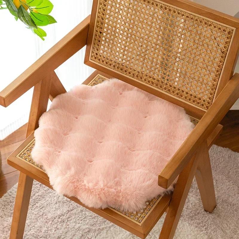 

Rabbit Plush Chair Seat Pads Round Warm Winter Chair Pads 45/50cm Non Slip Stool Mat Bedroom Window Floor Mat Decor Cushion 45x45cm