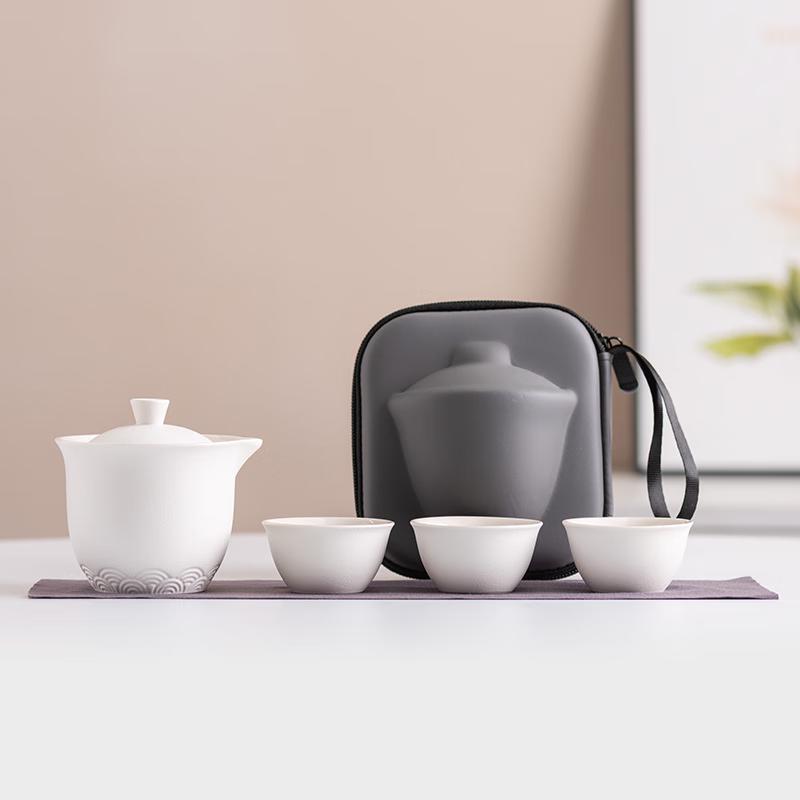 Xiaoyueya Portable Ceramic Travel Tea Set (1 Pot, 3 Cups)