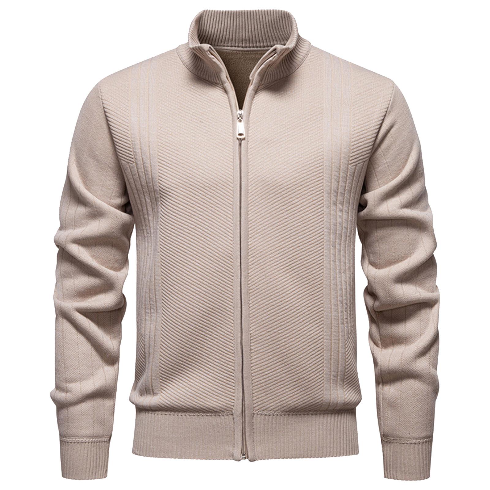 

Men s Solid Color Textured Casual Cardigan Stand Collar Sweater Coat Plus Velvet Jacket L