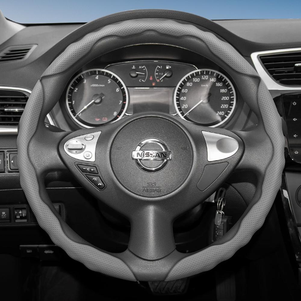 Suitable for Nissan Steering Wheel Cover with Wavy Sports Design, Breathable Leather, Segmented Anti-Slip, Sweat-Absorbing Protective Cover