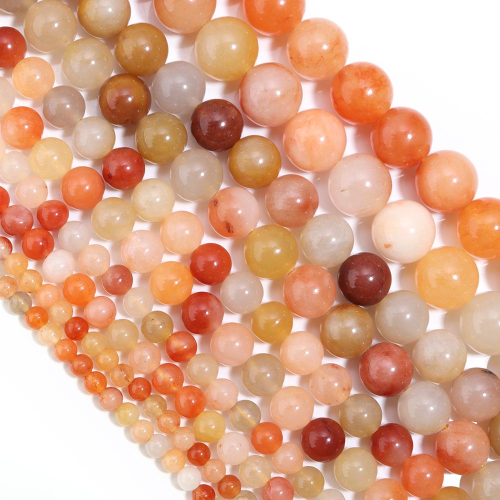 Natural Jades Stone Beads 4 6 8 10 12mm Lighter Imperial Jade Orange Round Loose Beads For DIY Jewelry Making Bracelets Necklace