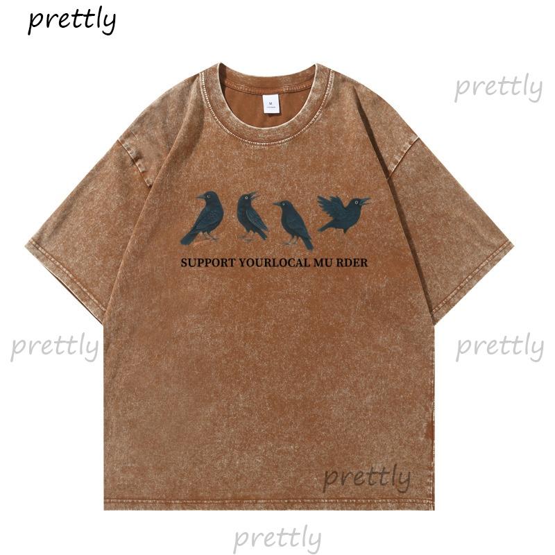 Support Your Local Murder T Shirt Vintage Raven TShirts Witchy Crow Thirt Dark Academia Funny Halloween Fall Tees Clothing S