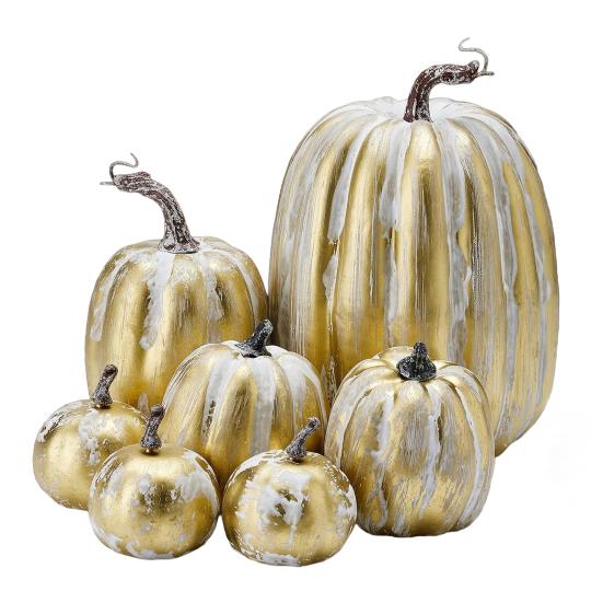 7 Pcs Artificial Pumpkins Assorted Sizes Faux Foam Pumpkin Crafts Farmhouse Rustic Fall Table Centerpiece for Halloween Mantel Shelf Decoration
