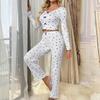 Women's Home Clothes Pajamas Long Sleeved Pants Loose And Comfortable Sexy Lace Love Print V-neck Two-piece Set