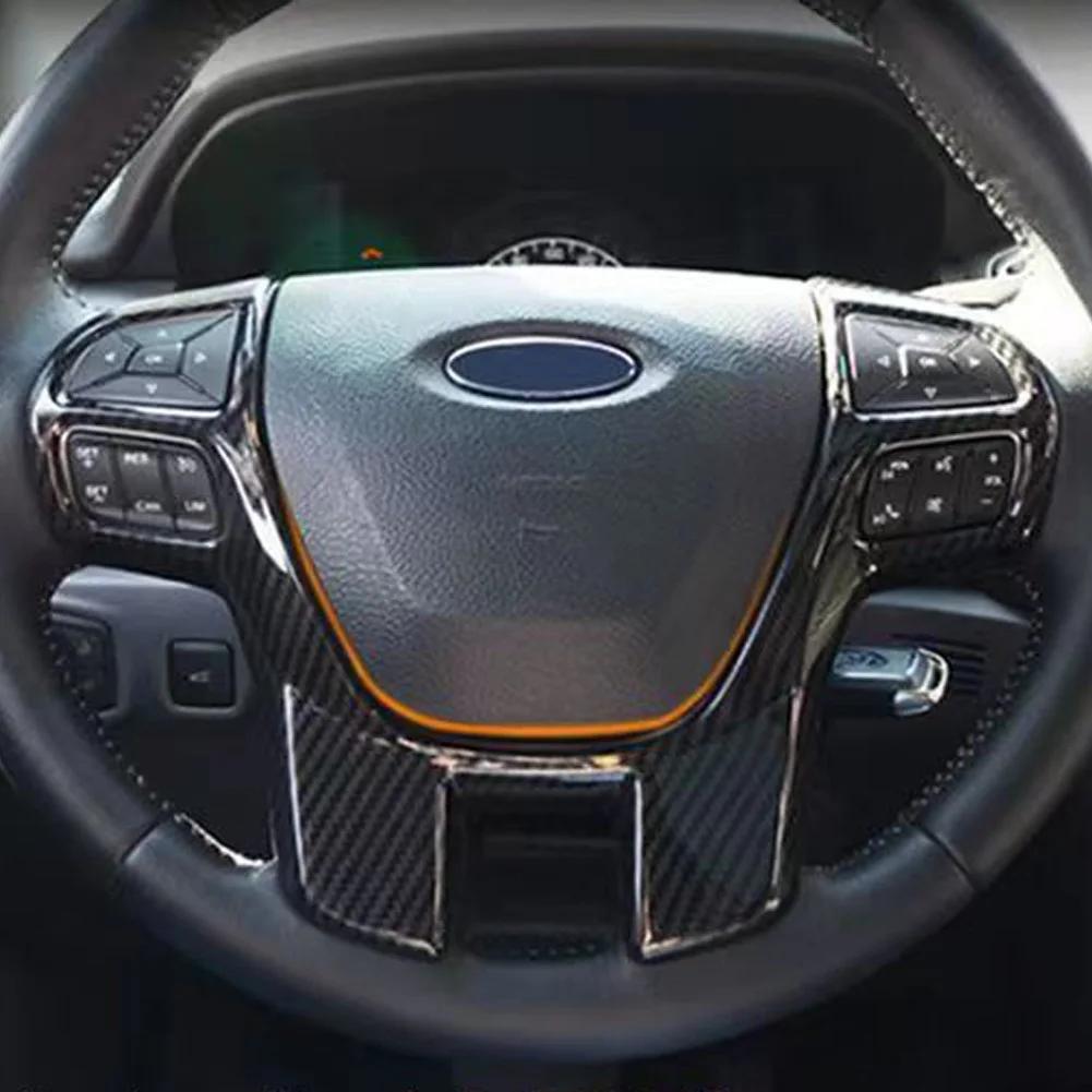 1Pcs Carbon Fiber Car Steering Wheel Panel Frame Cover Trim Sticker Accessories for Ford Everest Ranger Endeavour 2015