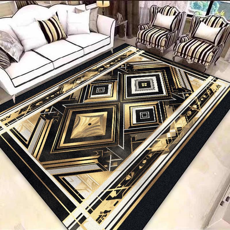 Lehký Luxus Evropský Černo-Zlatý Koberec Dekorace Obývacího Pokoje Koberce do Prostoru Pohovky pro Ložnici Šatnu Protiskluzové Pratelné Podlahové Rohože
