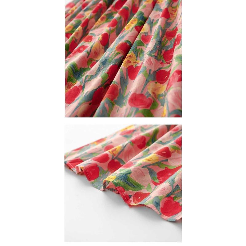 2025 Vintage Resort Tulip Printed Peplum Skinny Oil Color Halter Skirt