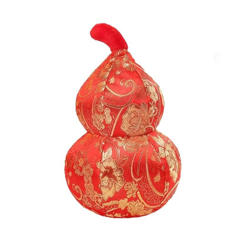 Chinesischer Stil Goldene Glückskürbis Kissen mit Stickerei Festmuster für Heimdekor