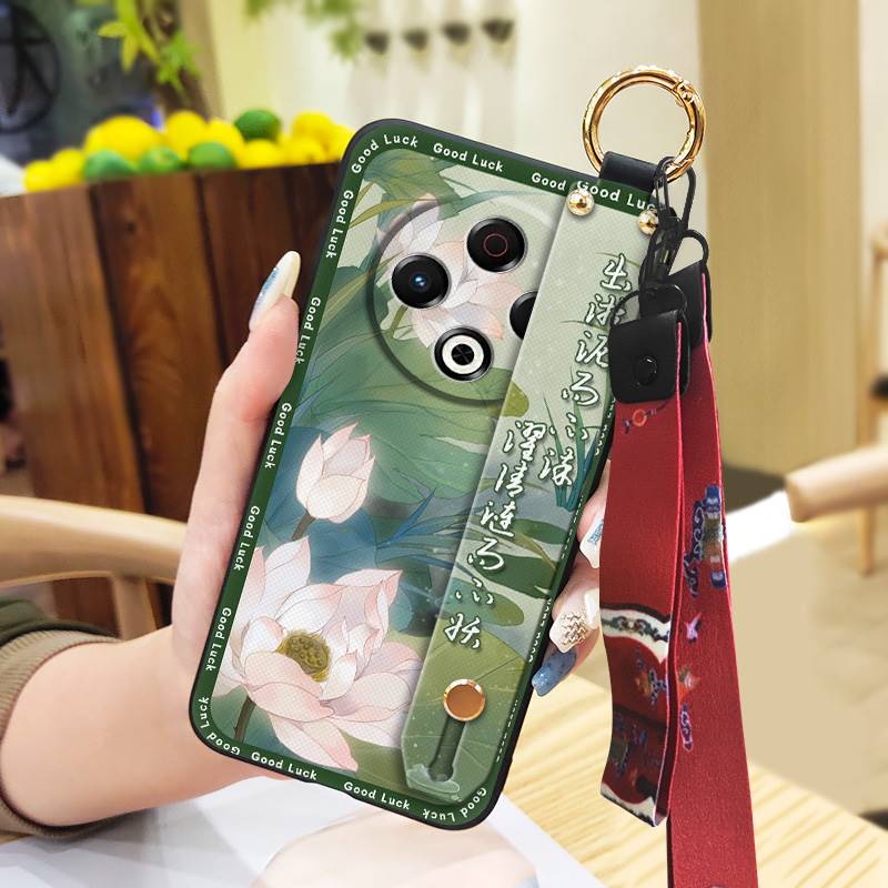 Lanyard Chinese style Phone Case For Tecno Spark30 4G/KL6 Elderly lady For Mom Dirt-resistant Fashion Kickstand Silicone