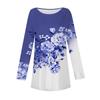 Women's Casual  Plus SizeLong Sleeved Round Neck Retro Flower Printing T-shirt Top Pullover