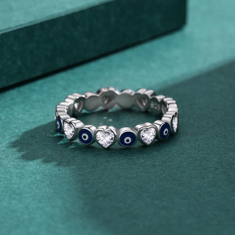 MODIAN 925 Sterling Silver Smalto Occhi Azzurri Anello per le donne Cuore romantico Anello impilabile Moda Fine Jewerly Regali di compleanno