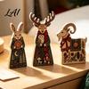 Rustic Christmas Table Decor Wooden Tabletop Decor Reindeer Animal Figurines Farmhouse Style Holiday Window Display Ornaments Tiered Tray Ornaments,