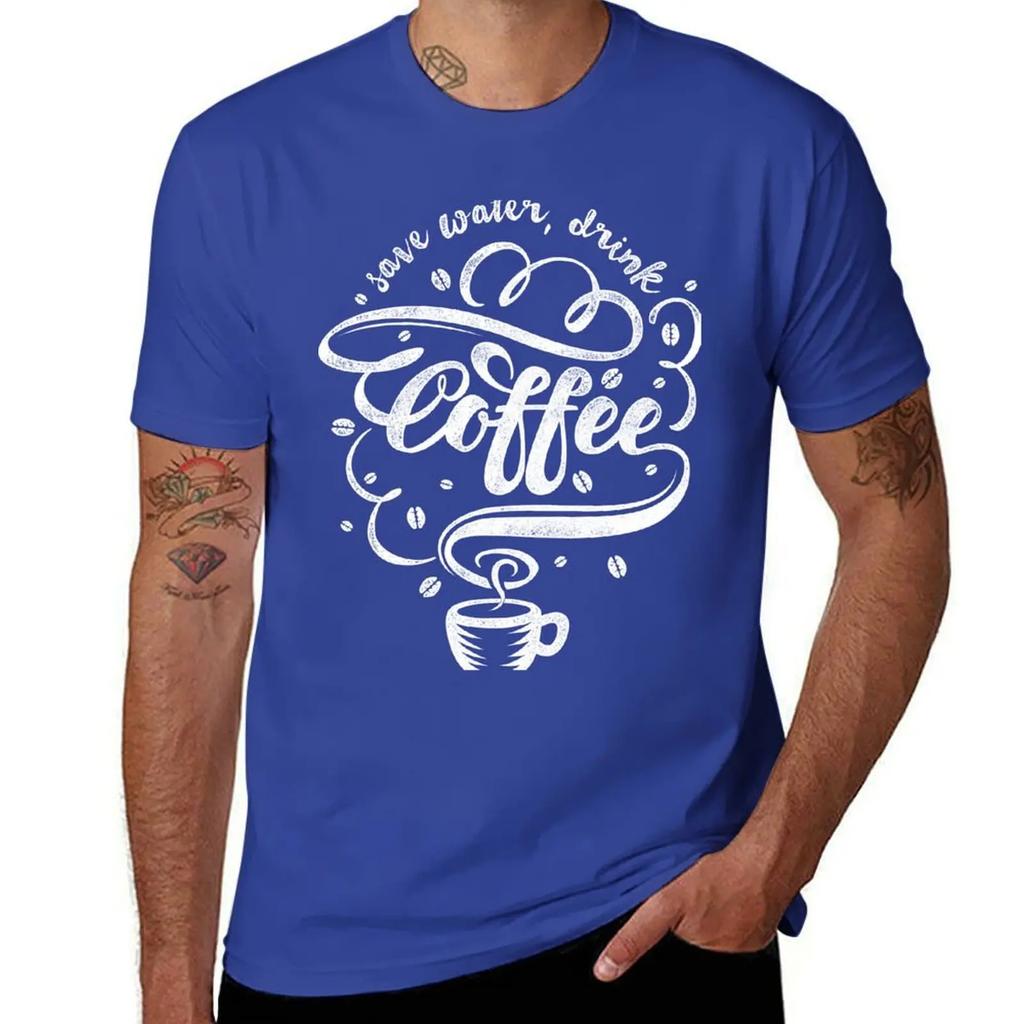Save Water, Drink Coffee T-Shirt Basketball Graphic Tees Shirts Graphic Tees Black T Shirts for Men